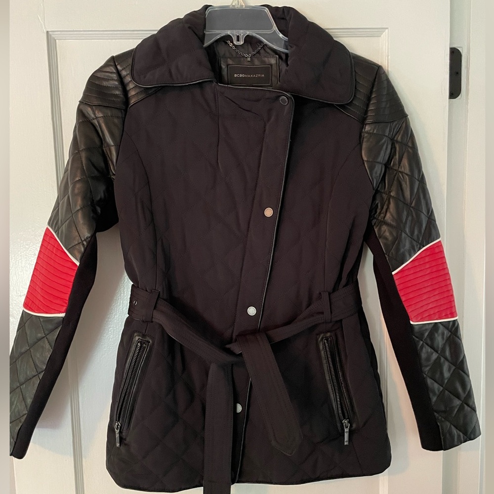 BCBG leather and microfiber moto jacket sizes m NWT